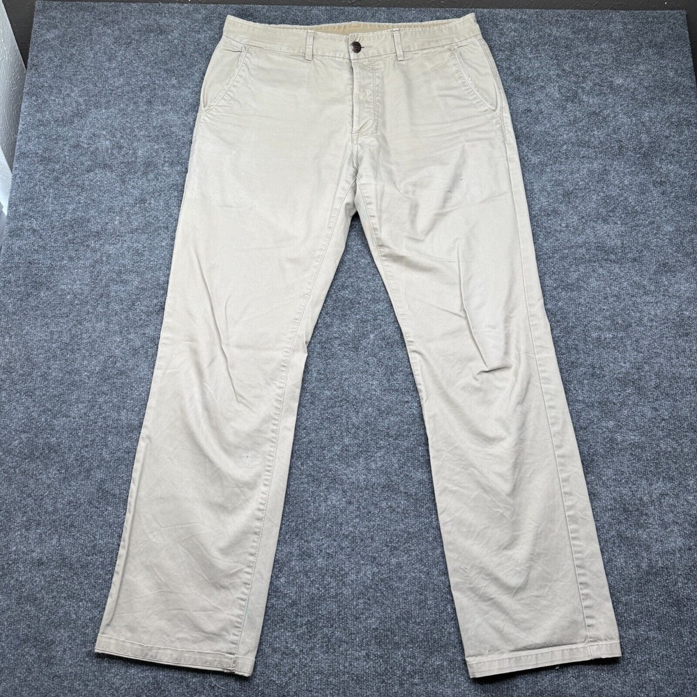Grown‎ & Sewn Pants Mens 35 x 33 Beige Button Fly Chino Cotton